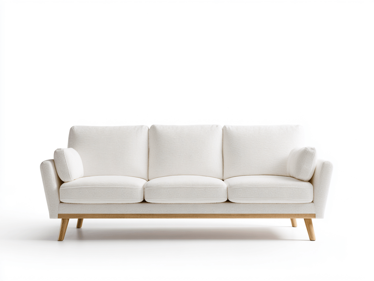 Divano 3 posti in tessuto bianco 200x90x85 cm - con gambe in legno chiaro