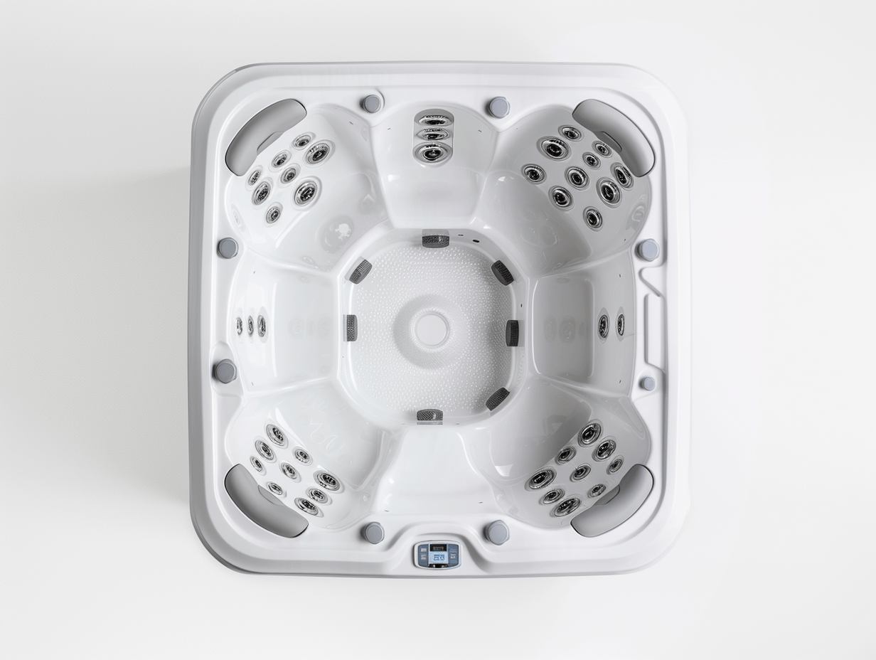 Vasca idromassaggio quadrata 230x230x95 cm - acrilico bianco - con getti idromassaggio multipli e sedute ergonomiche