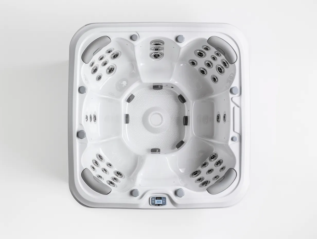 Vasca idromassaggio quadrata 230x230x95 cm - acrilico bianco - con getti idromassaggio multipli e sedute ergonomiche
