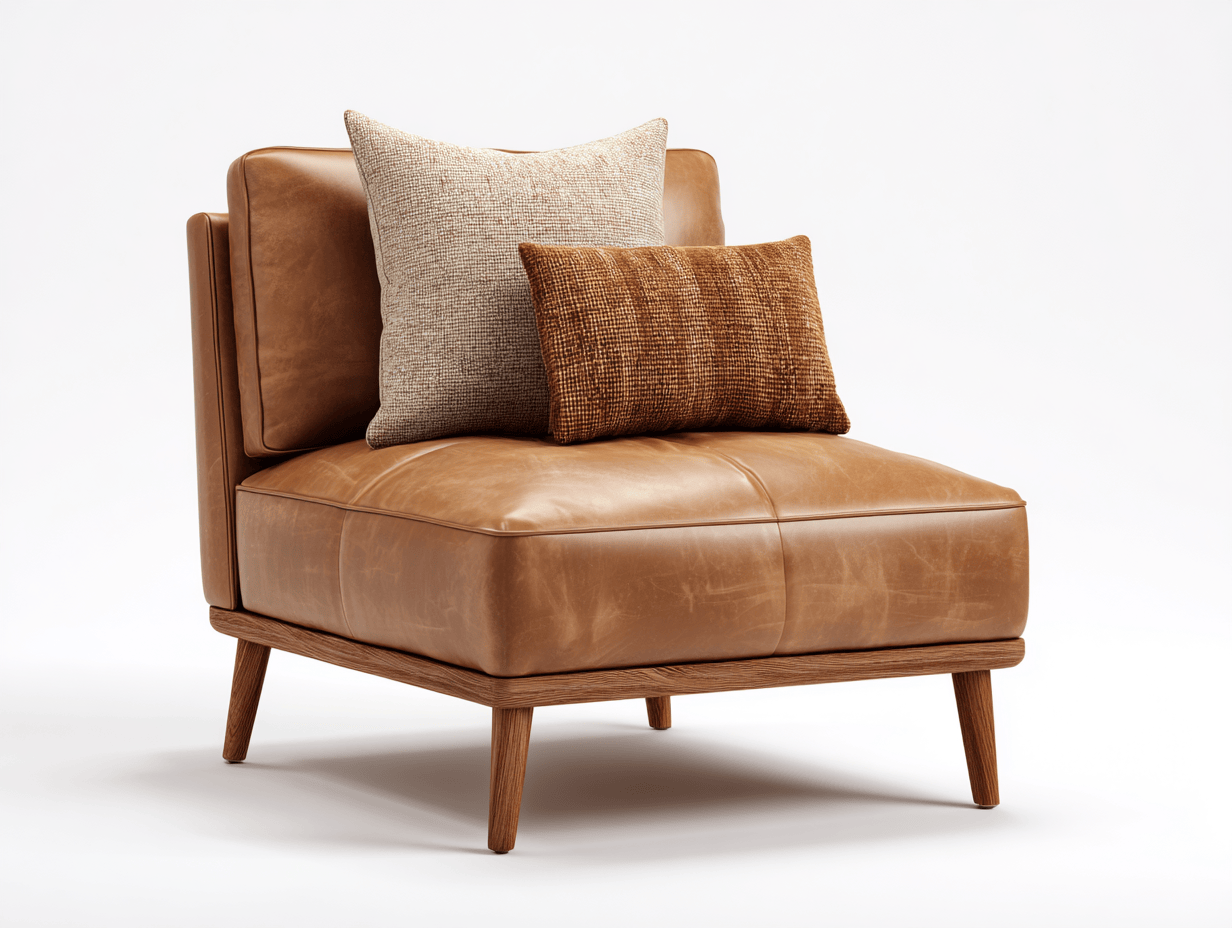 Poltrona in pelle 84x89x87 cm - marrone chiaro - design moderno con tre cuscini decorativi e gambe in legno