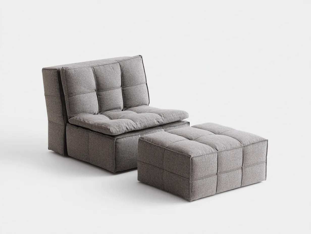 Poltrona con pouf in tessuto 88x92x86 cm - grigio - design moderno multifunzionale imbottito
