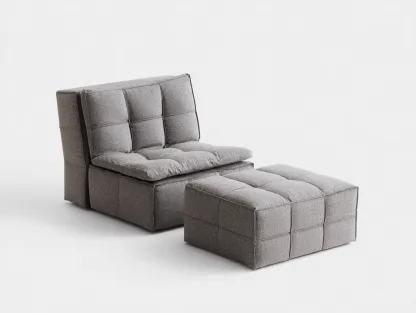 Poltrona con pouf in tessuto 88x92x86 cm - grigio - design moderno multifunzionale imbottito