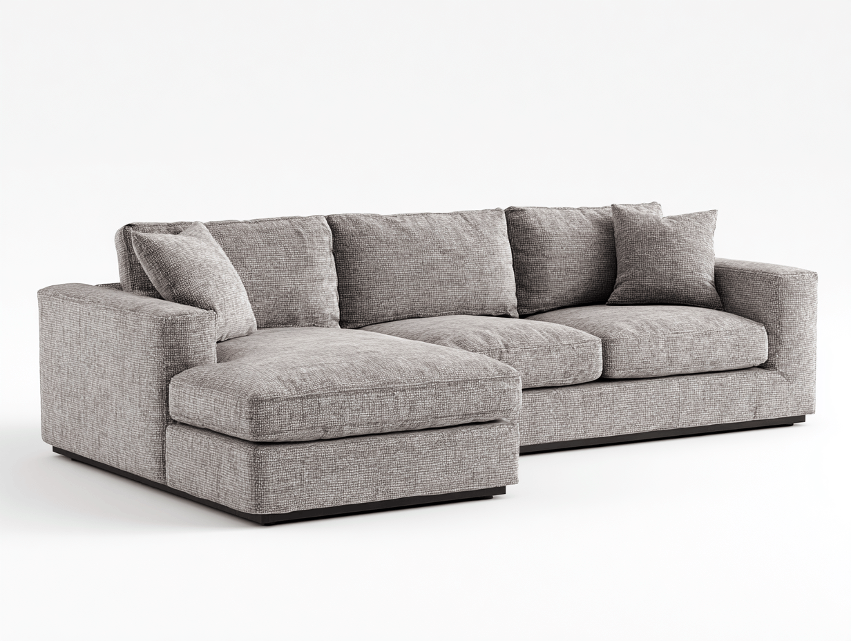 Divano angolare 210x95 cm - tessuto grigio chiaro - con cuscini imbottiti sfoderabili