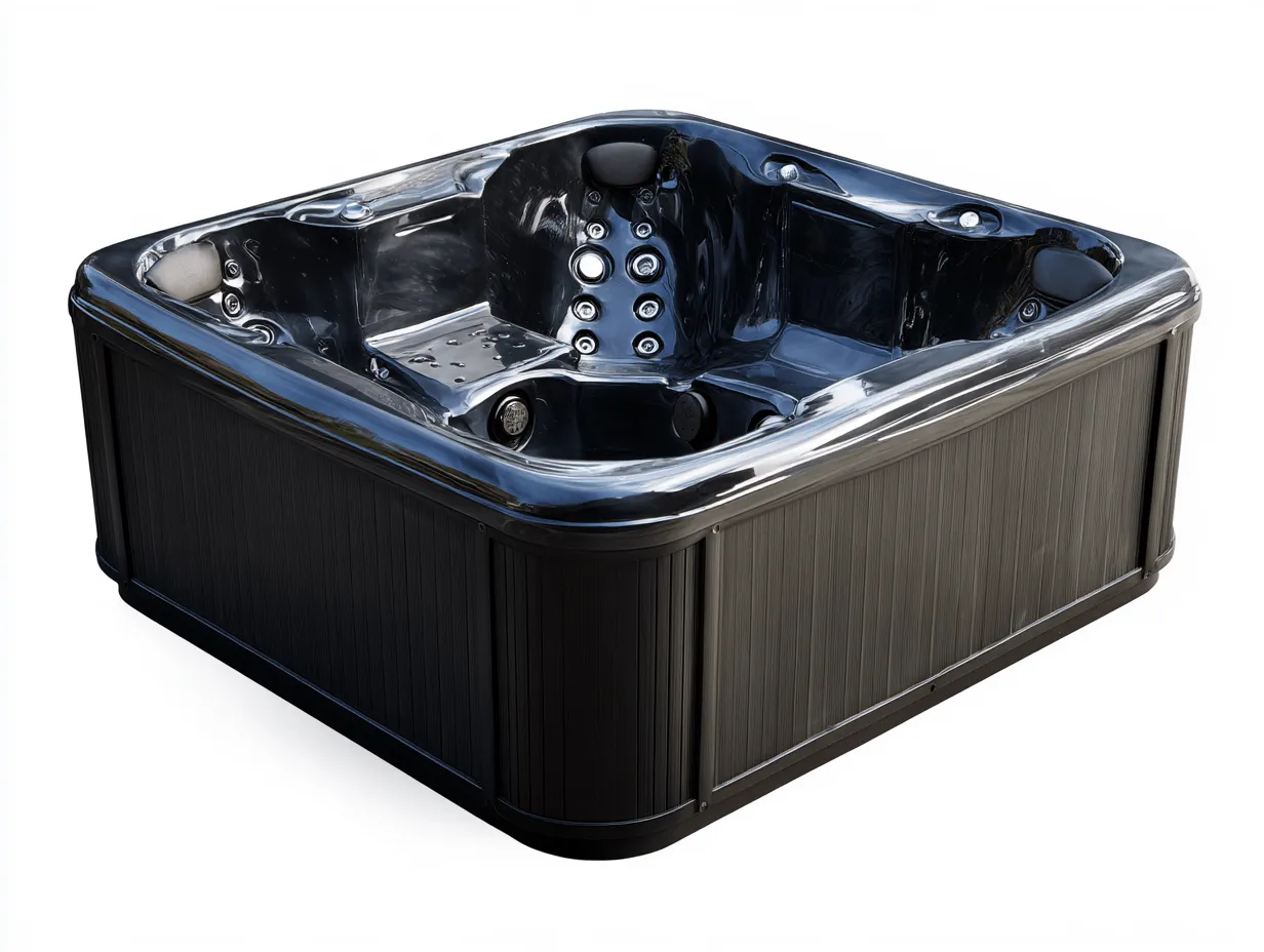 Vasca idromassaggio rettangolare 210x210x90 cm - acrilico nero - con getti massaggianti e poggiatesta