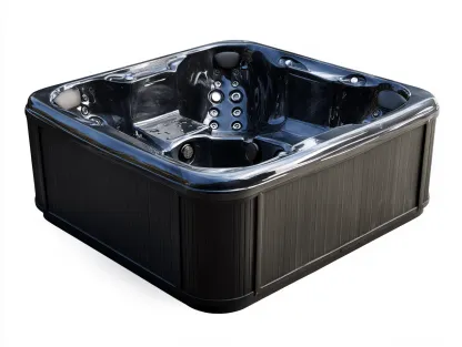 Vasca idromassaggio rettangolare 210x210x90 cm - acrilico nero - con getti massaggianti e poggiatesta