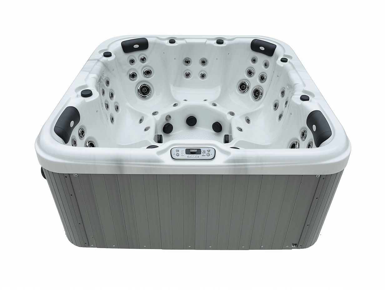 Vasca idromassaggio da esterno 230x230 cm - acrilico bianco/grigio - con sistema di idroterapia e illuminazione LED