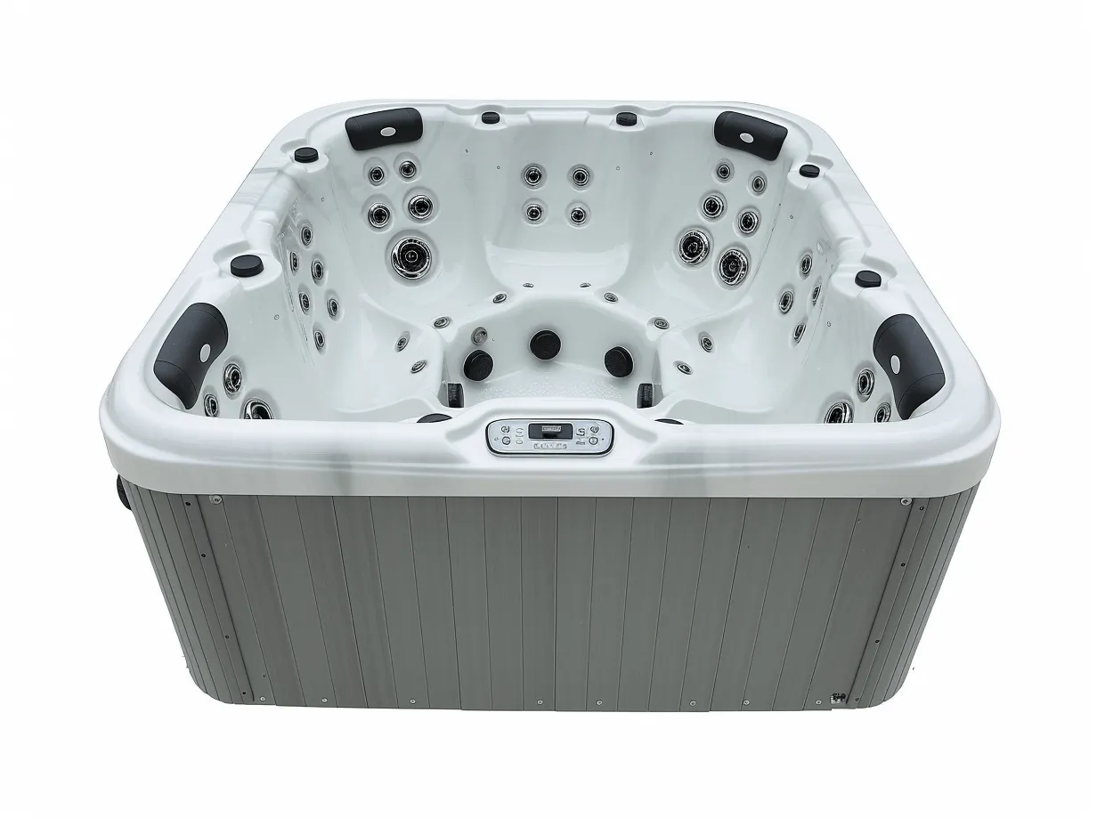 Vasca idromassaggio da esterno 230x230 cm - acrilico bianco/grigio - con sistema di idroterapia e illuminazione LED