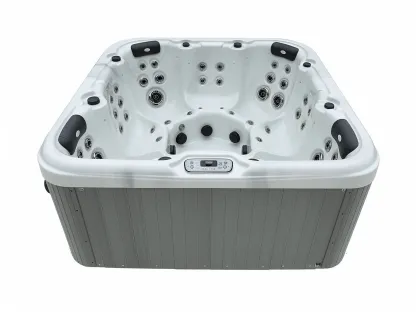 Vasca idromassaggio da esterno 230x230 cm - acrilico bianco/grigio - con sistema di idroterapia e illuminazione LED