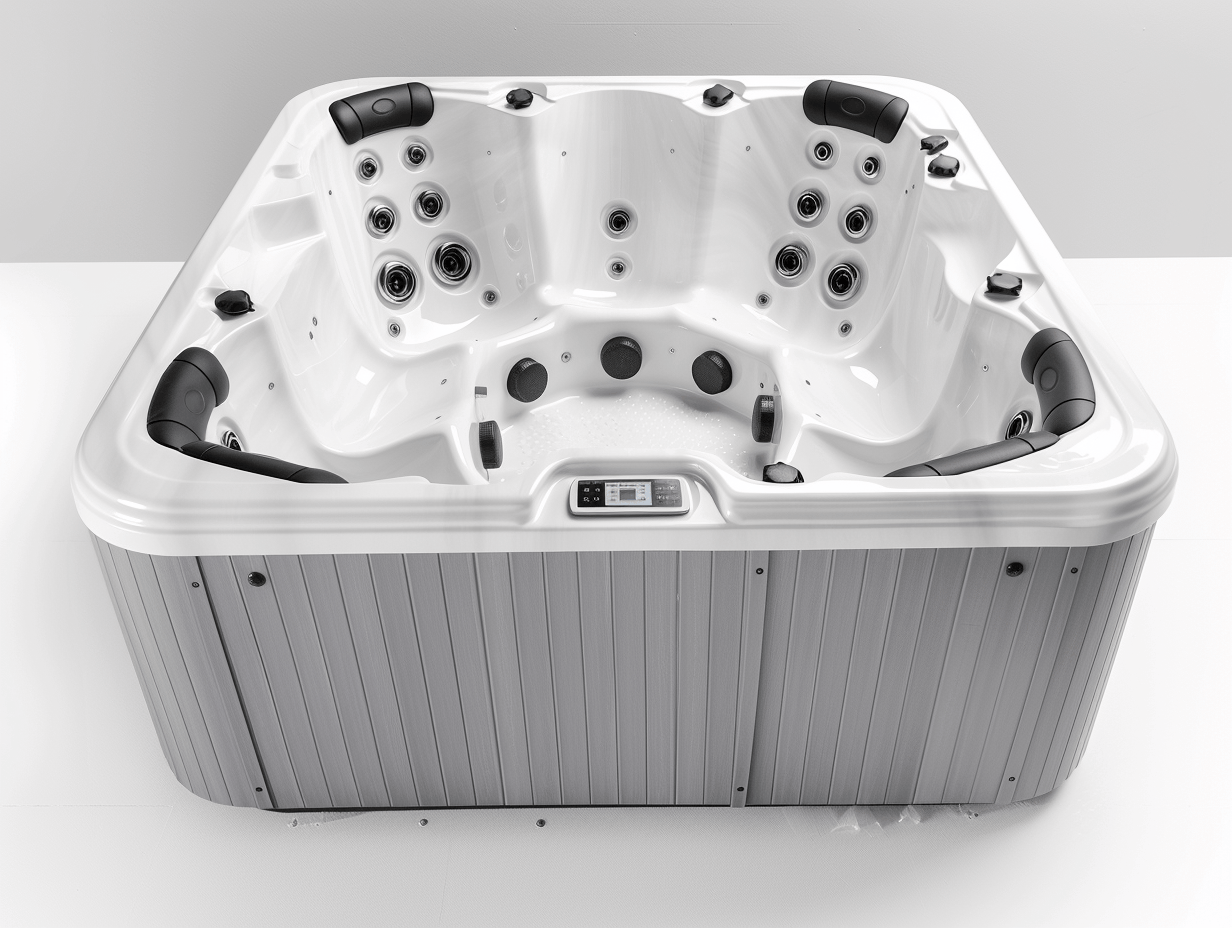 Vasca idromassaggio rettangolare 225x210x95 cm - acrilico bianco - con getti massaggianti multipli e poggiatesta ergonomici