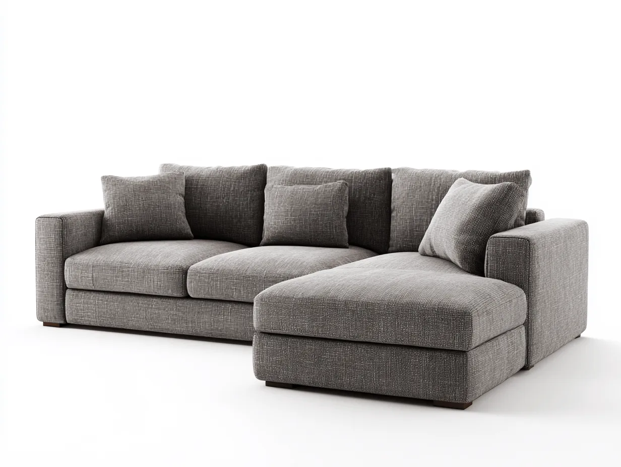 Divano angolare 3 posti in tessuto grigio 258x162x88 cm con chaise longue - cuscini inclusi - design moderno accogliente