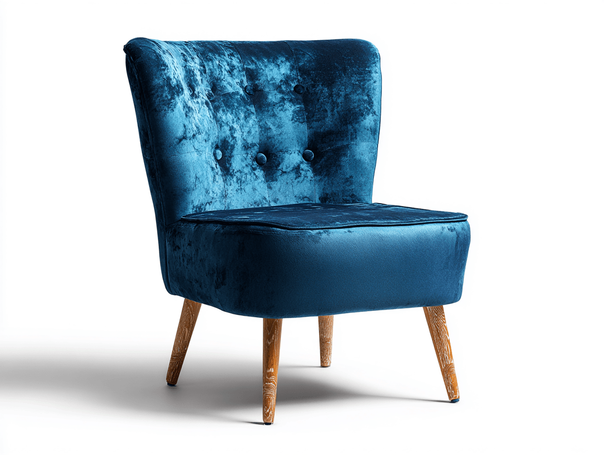 Poltrona imbottita in velluto blu scuro 78x72x82 cm - gambe in legno naturale - design con bottoni