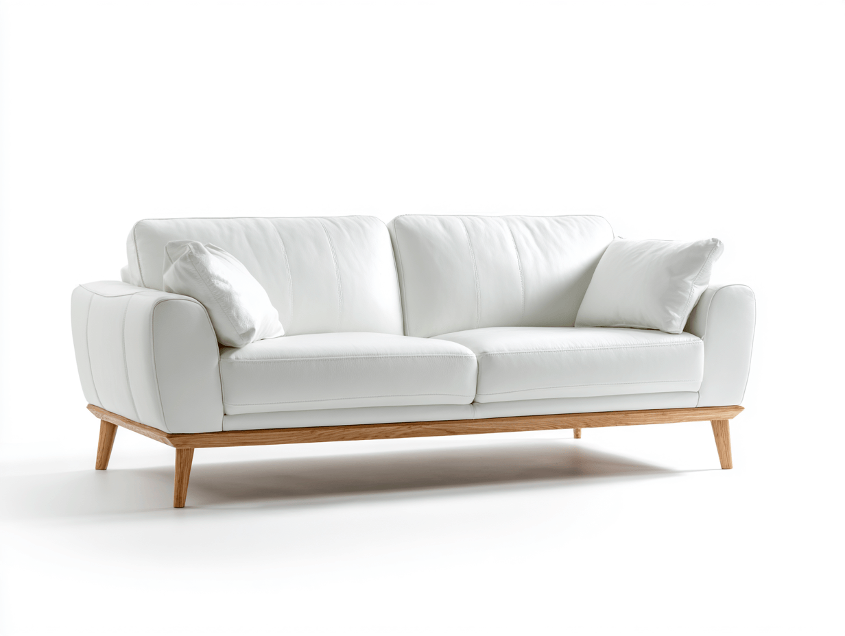 Divano 3 posti in pelle bianca 210x92x85 cm - design moderno con cuscini morbidi e gambe in legno