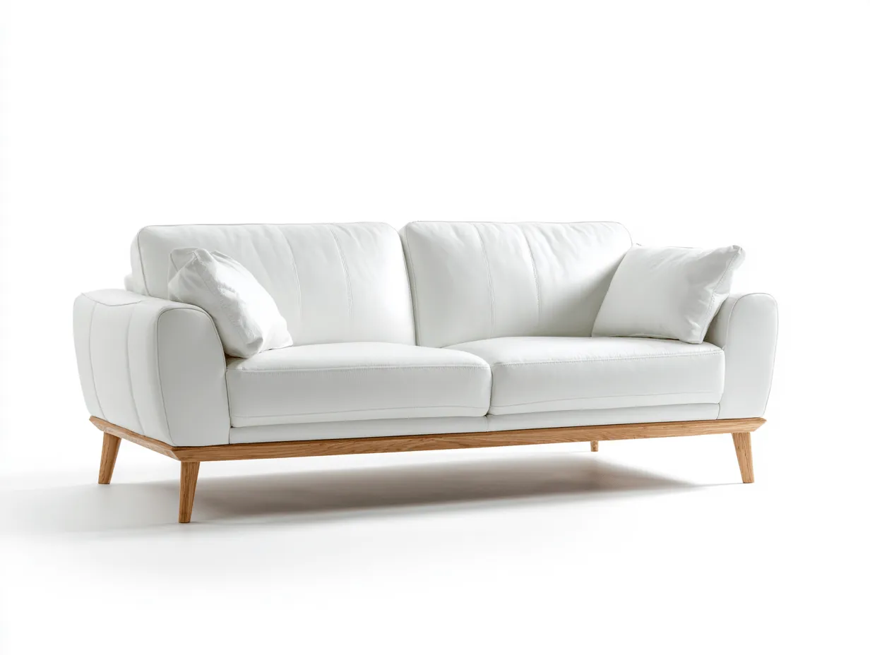 Divano 3 posti in pelle bianca 210x92x85 cm - design moderno con cuscini morbidi e gambe in legno