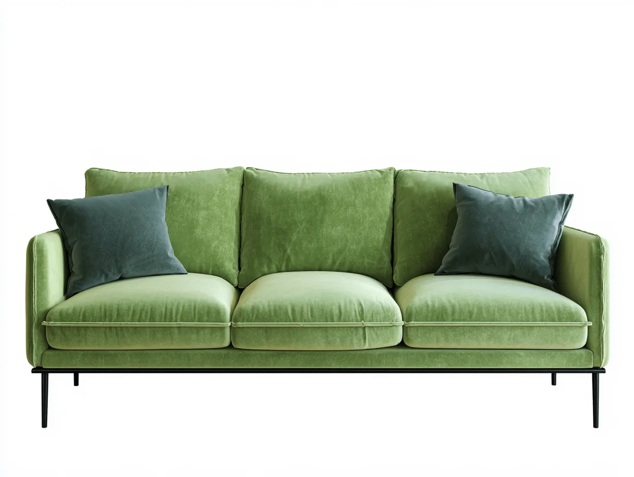 Divano 3 posti in velluto verde 210x95x88 cm con gambe in metallo nero - cuscini decorativi inclusi - design moderno elegante