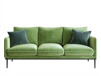 Divano 3 posti in velluto verde 210x95x88 cm con gambe in metallo nero - cuscini decorativi inclusi - design moderno elegante