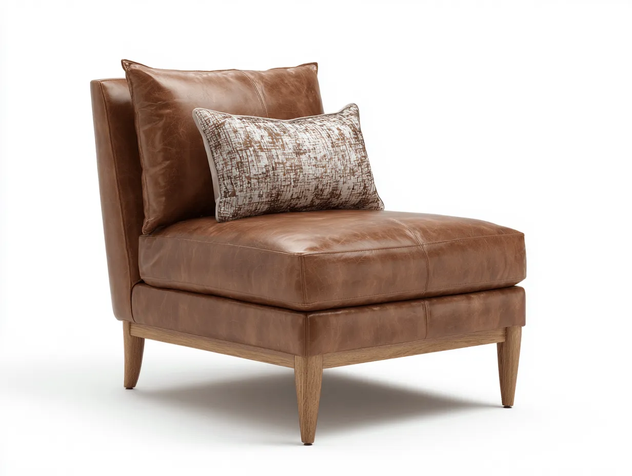 Poltrona in pelle 85x90x88 cm - marrone - design moderno con cuscini e gambe in legno