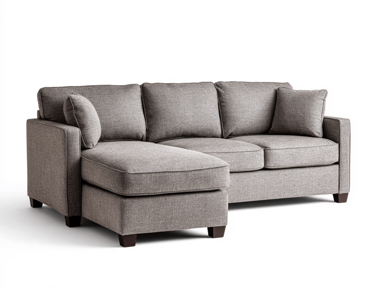 Divano angolare 240x155 cm - tessuto grigio tortora - con chaise longue e cuscini sfoderabili