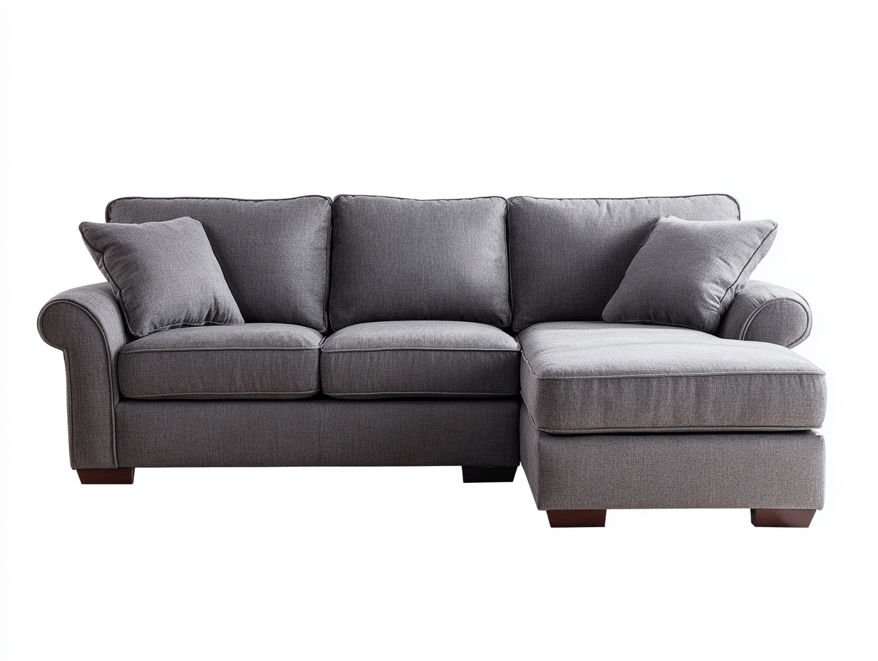 Divano angolare 3 posti in tessuto grigio 250x160x90 cm con chaise longue - cuscini inclusi - design classico moderno