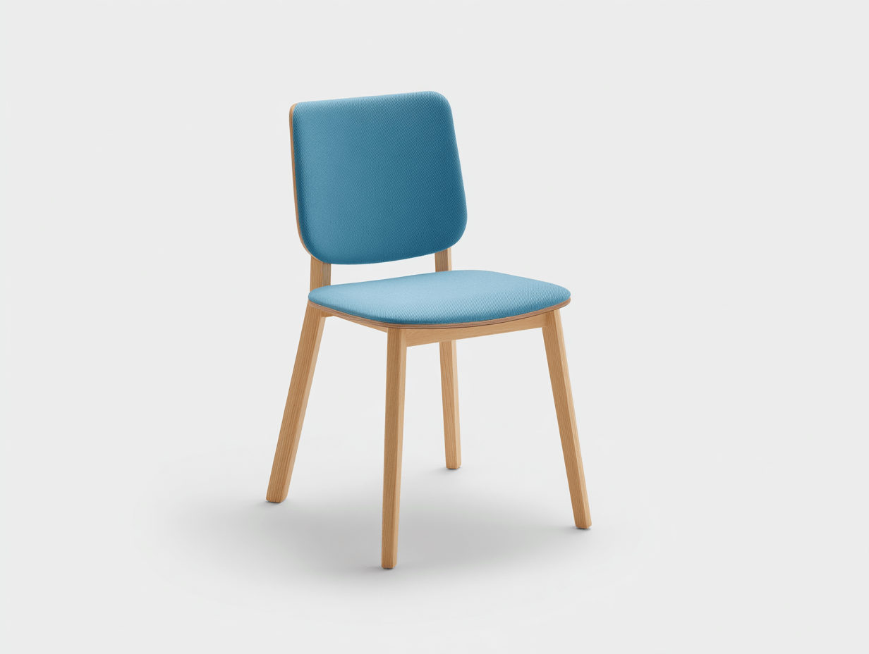 Sedia da pranzo minimalista 45x50x83 cm - seduta e schienale imbottiti in tessuto azzurro - gambe in legno chiaro