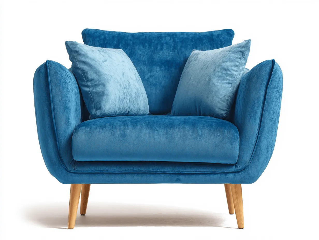 Poltrona in velluto blu 95x85x88 cm con cuscini e gambe in legno - design moderno accogliente