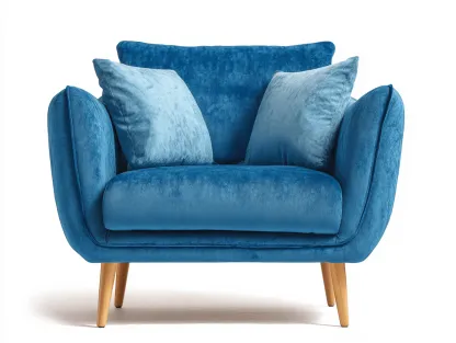 Poltrona in velluto blu 95x85x88 cm con cuscini e gambe in legno - design moderno accogliente