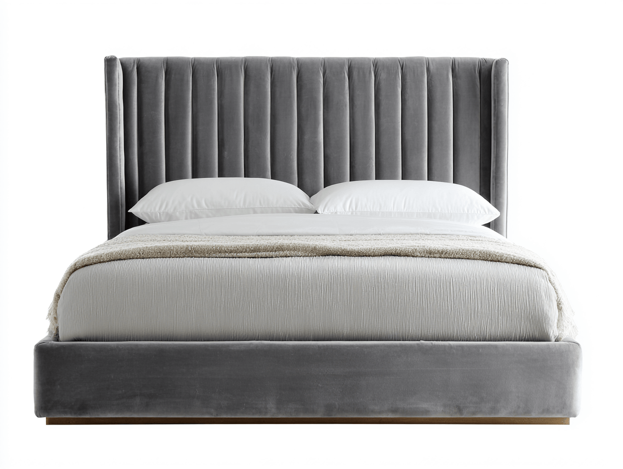 Letto matrimoniale imbottito in velluto grigio 180x200 cm - testiera alta con pannelli verticali