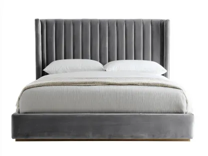 Letto matrimoniale imbottito in velluto grigio 180x200 cm - testiera alta con pannelli verticali