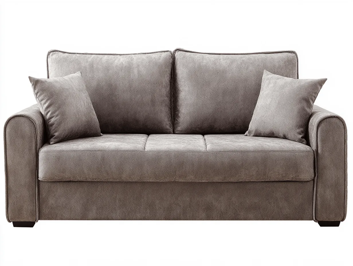 Divano 3 posti 200x90 cm - tessuto grigio - con 2 cuscini decorativi