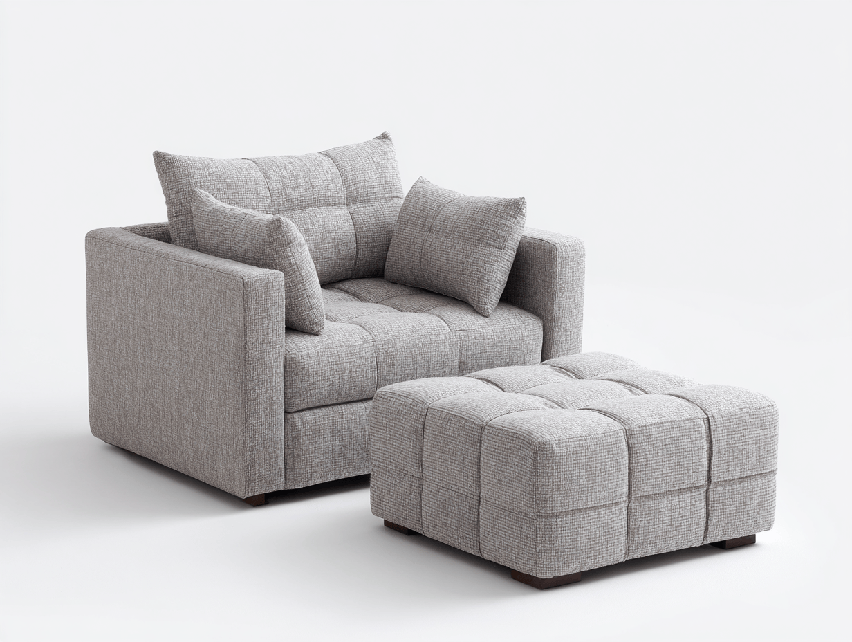 Poltrona con pouf in tessuto 95x100x88 cm - grigio chiaro - design moderno multifunzionale con tre cuscini