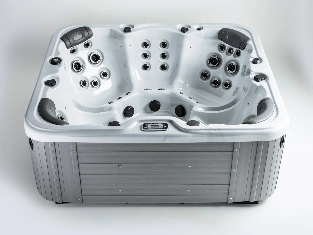 Vasca idromassaggio rettangolare 220x200x92 cm - acrilico bianco marmorizzato - con getti idromassaggio e poggiatesta ergonomici