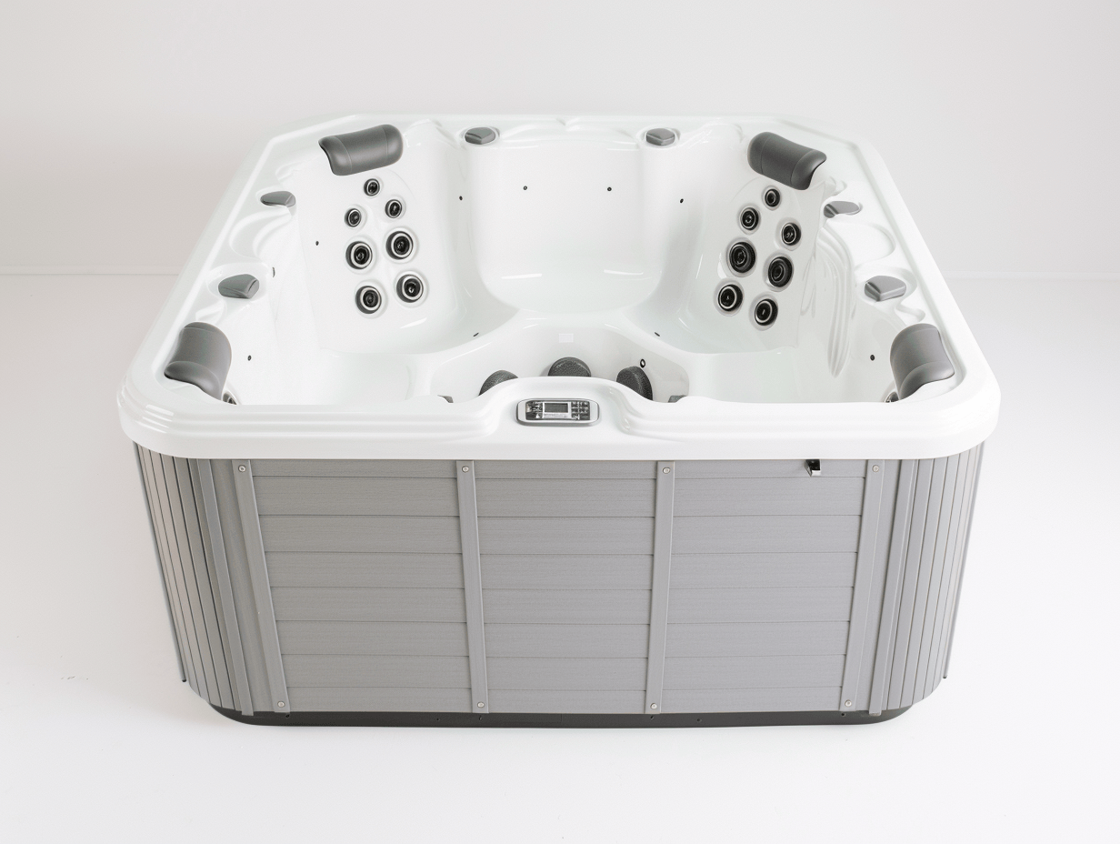 Vasca idromassaggio rettangolare 210x200x90 cm - acrilico bianco - con getti idromassaggio e poggiatesta ergonomici