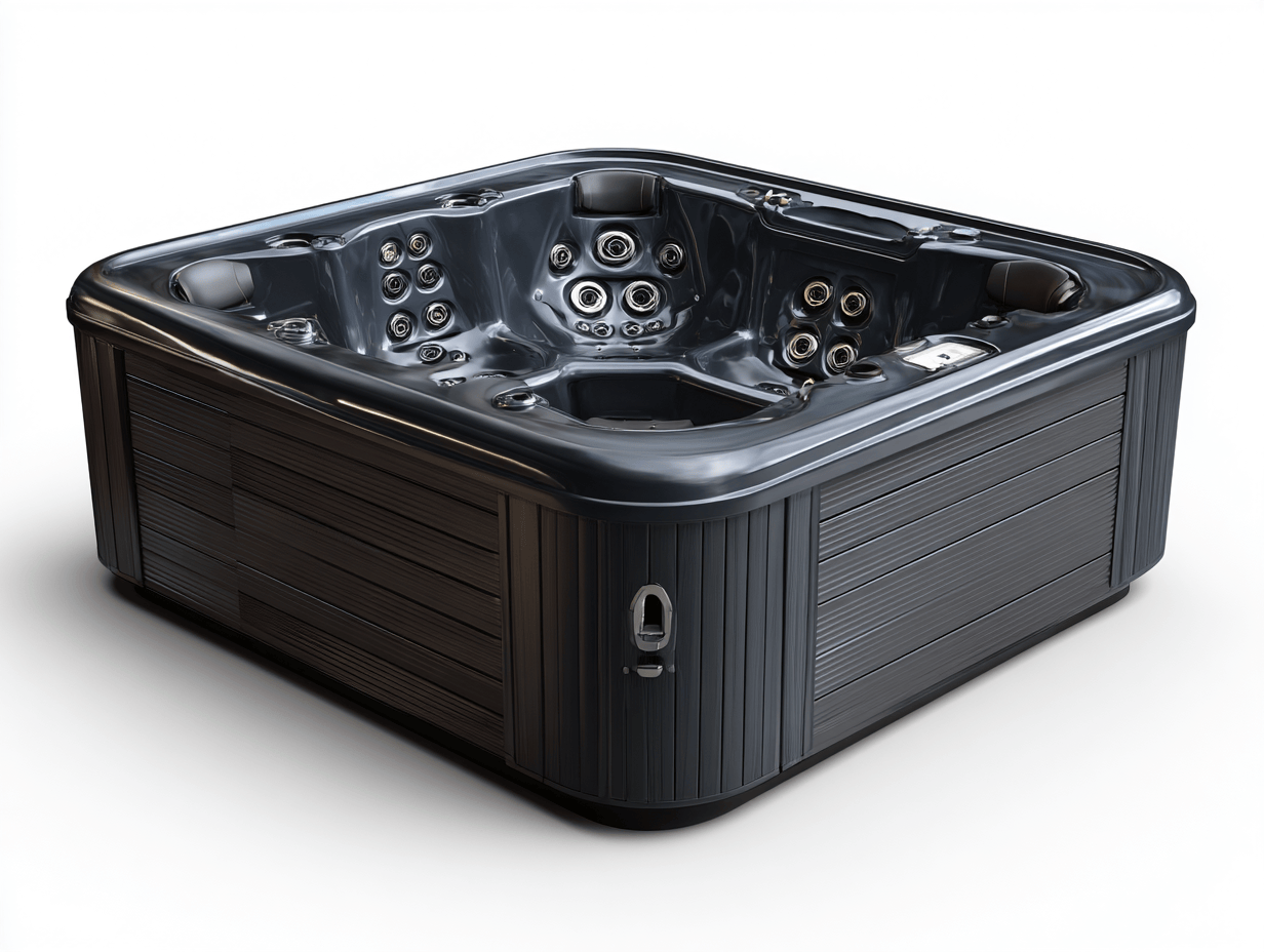 Vasca idromassaggio quadrata 215x215x92 cm - acrilico nero - con getti idromassaggio multipli e poggiatesta ergonomici