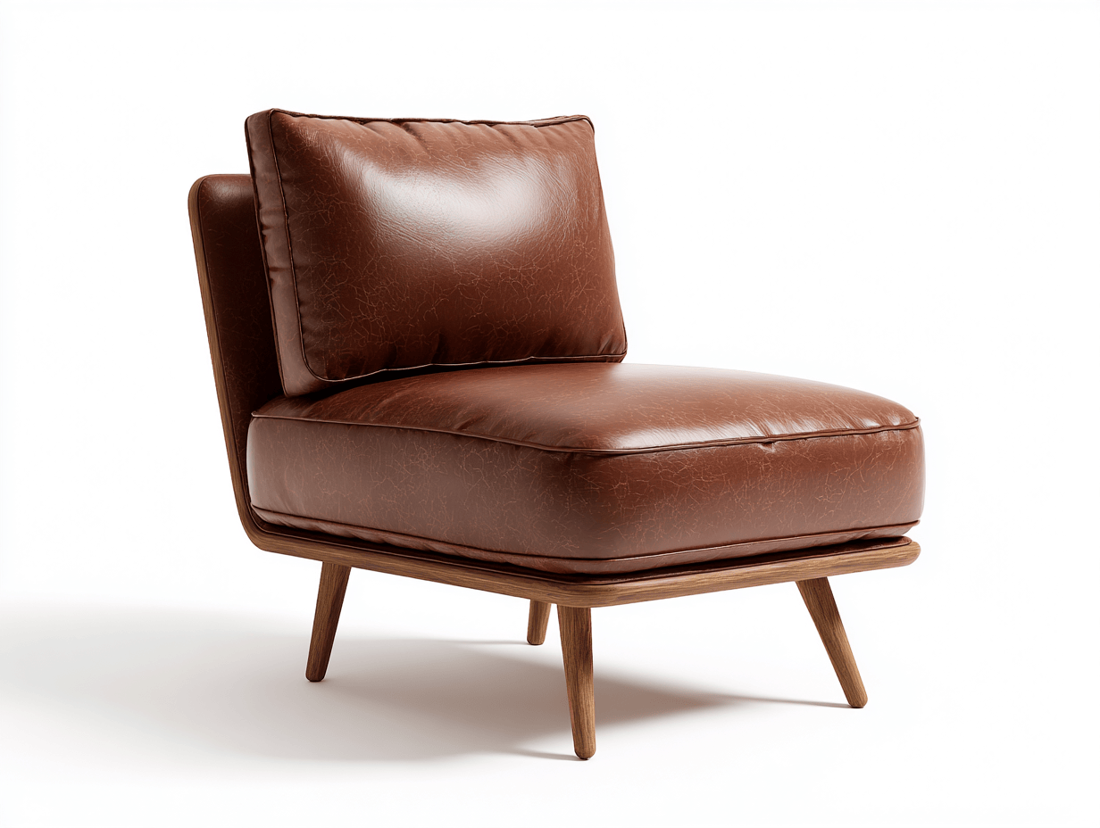 Sedia lounge in pelle marrone 70x78x82 cm con gambe in legno - design moderno minimal