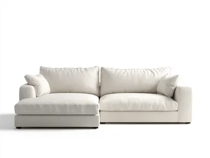 Divano angolare 245x155 cm - tessuto beige - con chaise longue e cuscini imbottiti