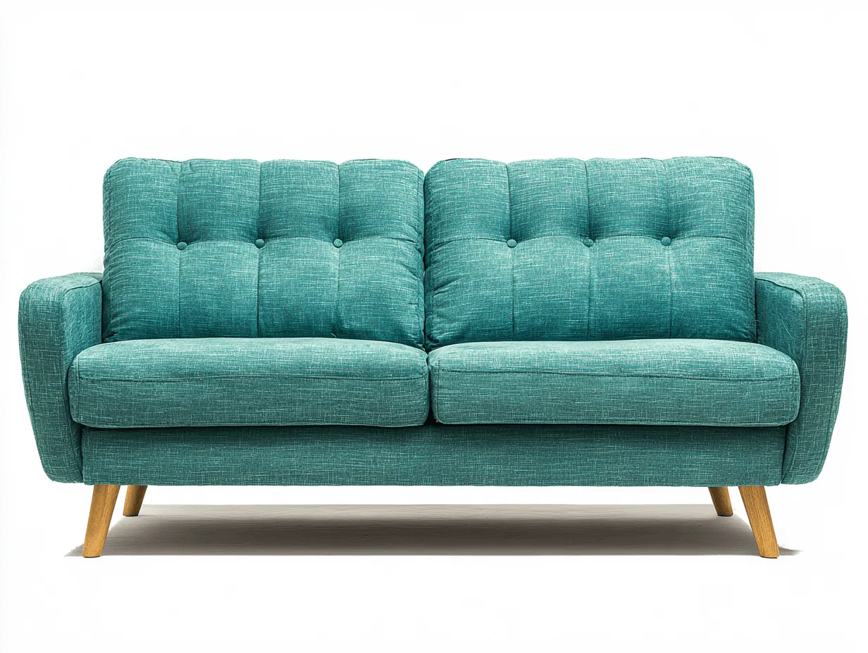 Divano 3 posti 190x88 cm - tessuto blu petrolio - gambe in legno naturale