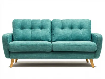 Divano 3 posti 190x88 cm - tessuto blu petrolio - gambe in legno naturale