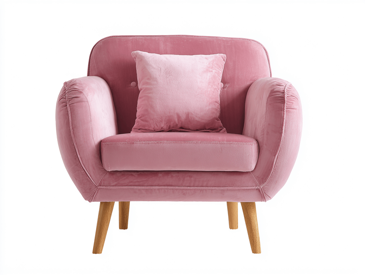 Poltrona imbottita in velluto rosa 90x85x87 cm - gambe in legno naturale - con cuscino decorativo