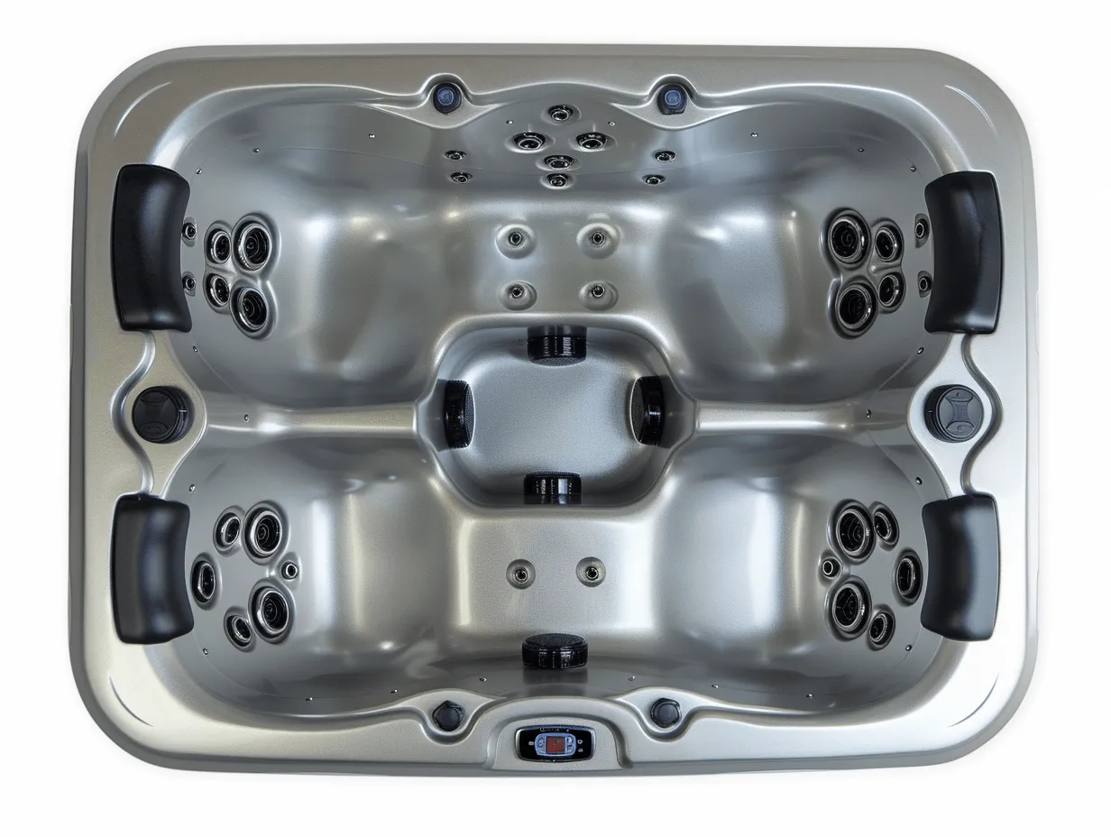 Vasca idromassaggio da esterno 220x180 cm - acrilico argento - con 4 sedute ergonomiche e getti idromassaggio