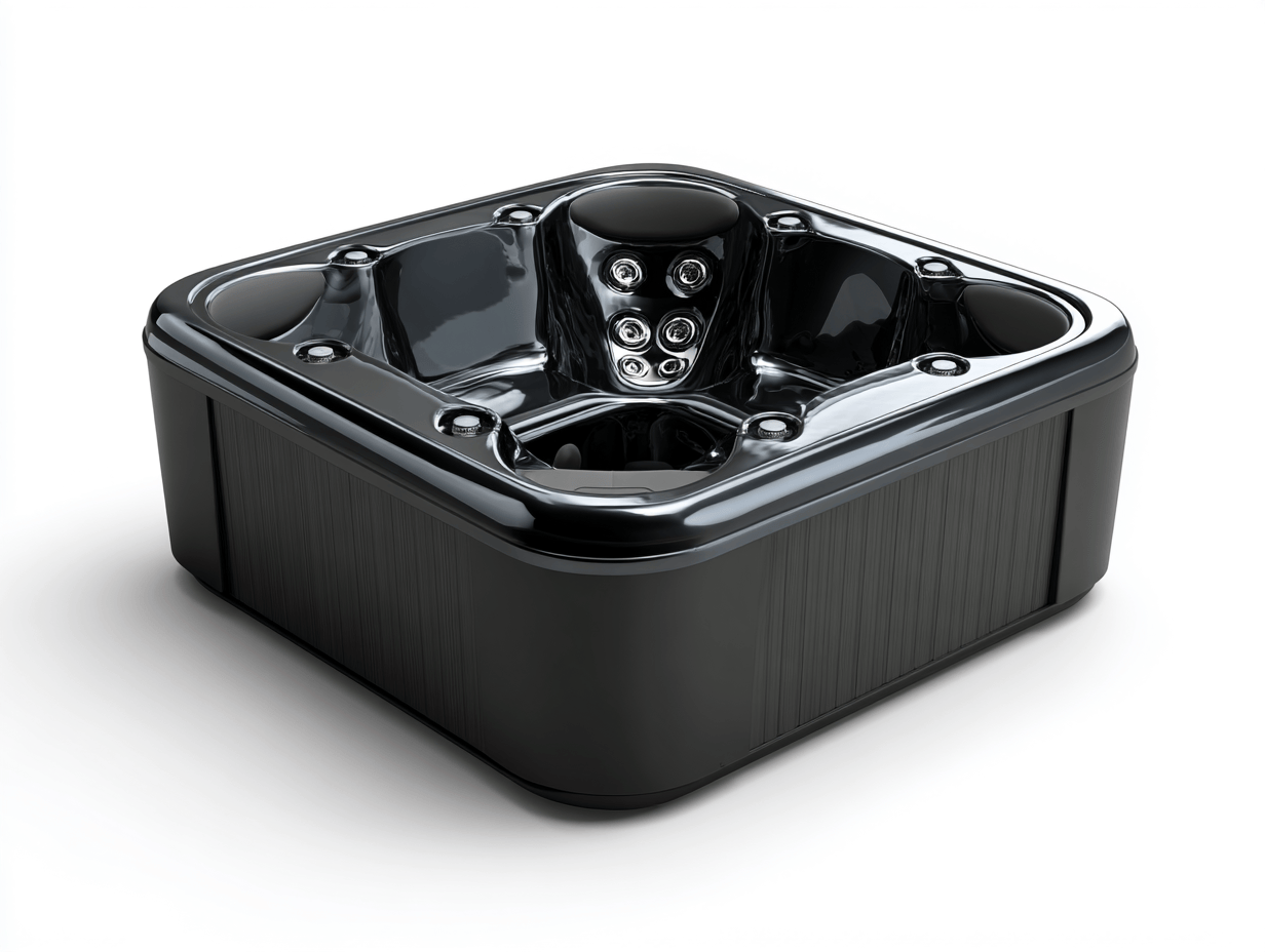 Vasca idromassaggio compatta 185x185x85 cm - acrilico nero - con getti idromassaggio e sedute ergonomiche
