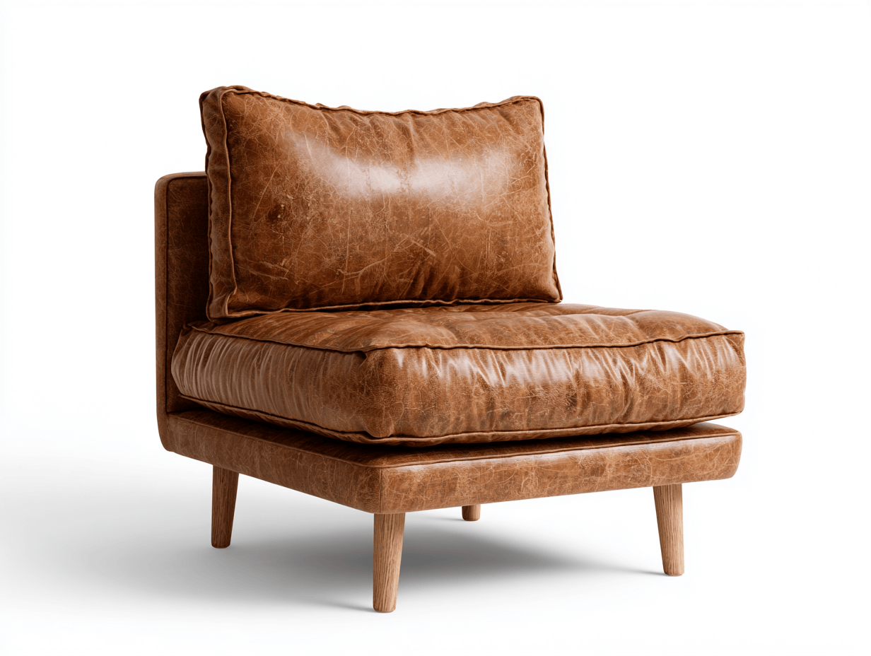 Sedia lounge in pelle marrone chiaro 72x80x83 cm con gambe in legno - design vintage accogliente