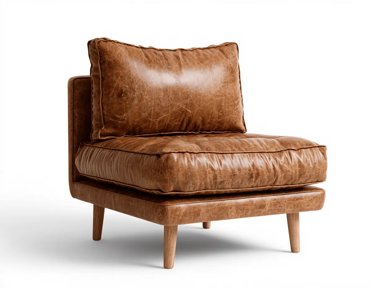 Sedia lounge in pelle marrone chiaro 72x80x83 cm con gambe in legno - design vintage accogliente