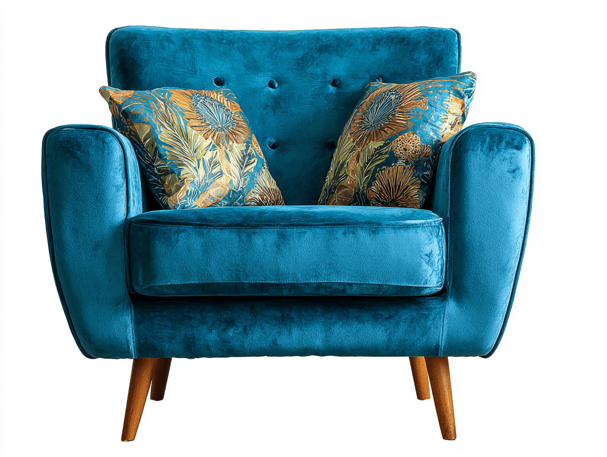 Poltrona in velluto blu 92x84x87 cm con cuscini decorativi e gambe in legno - stile moderno elegante