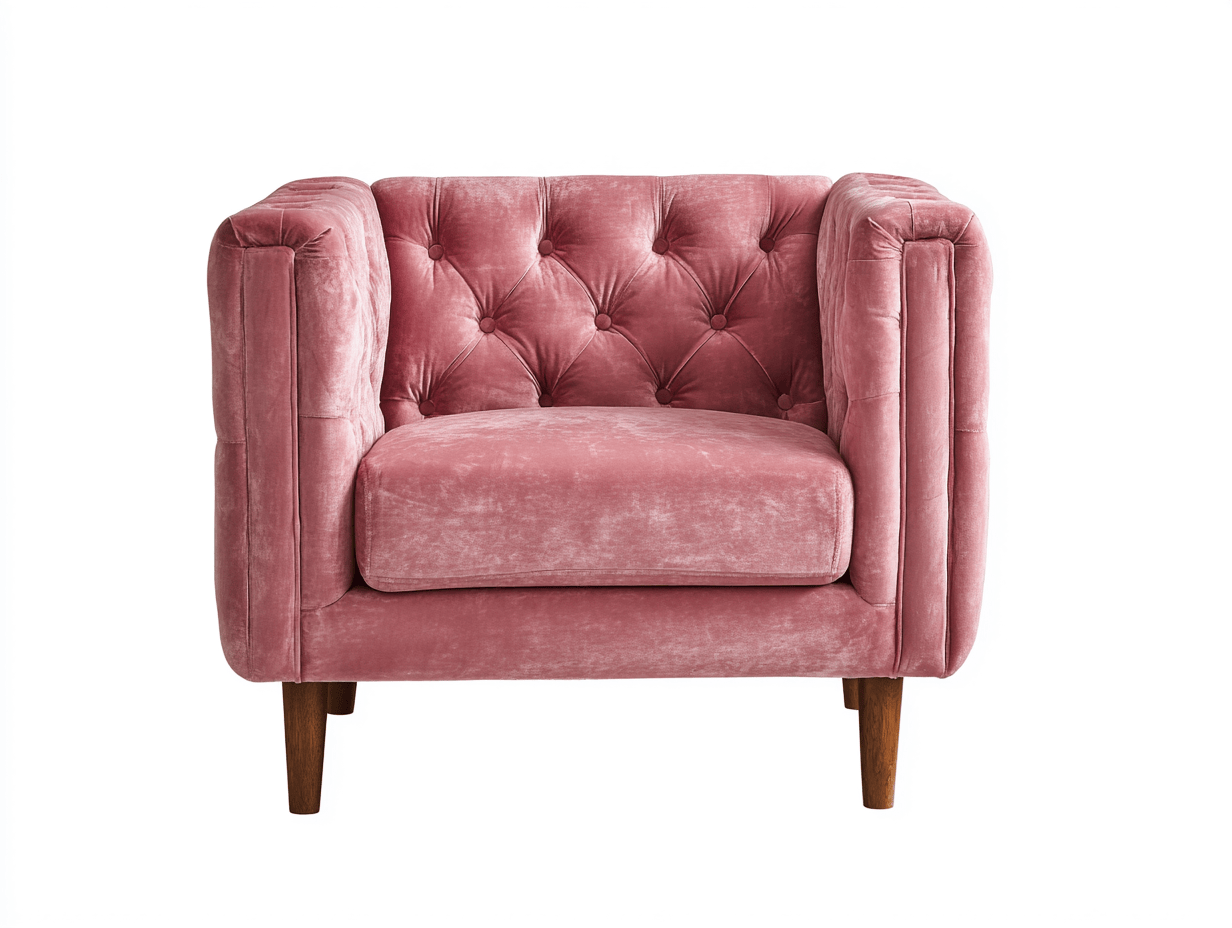 Poltrona imbottita in velluto rosa 95x88x85 cm - gambe in legno scuro - design capitonné