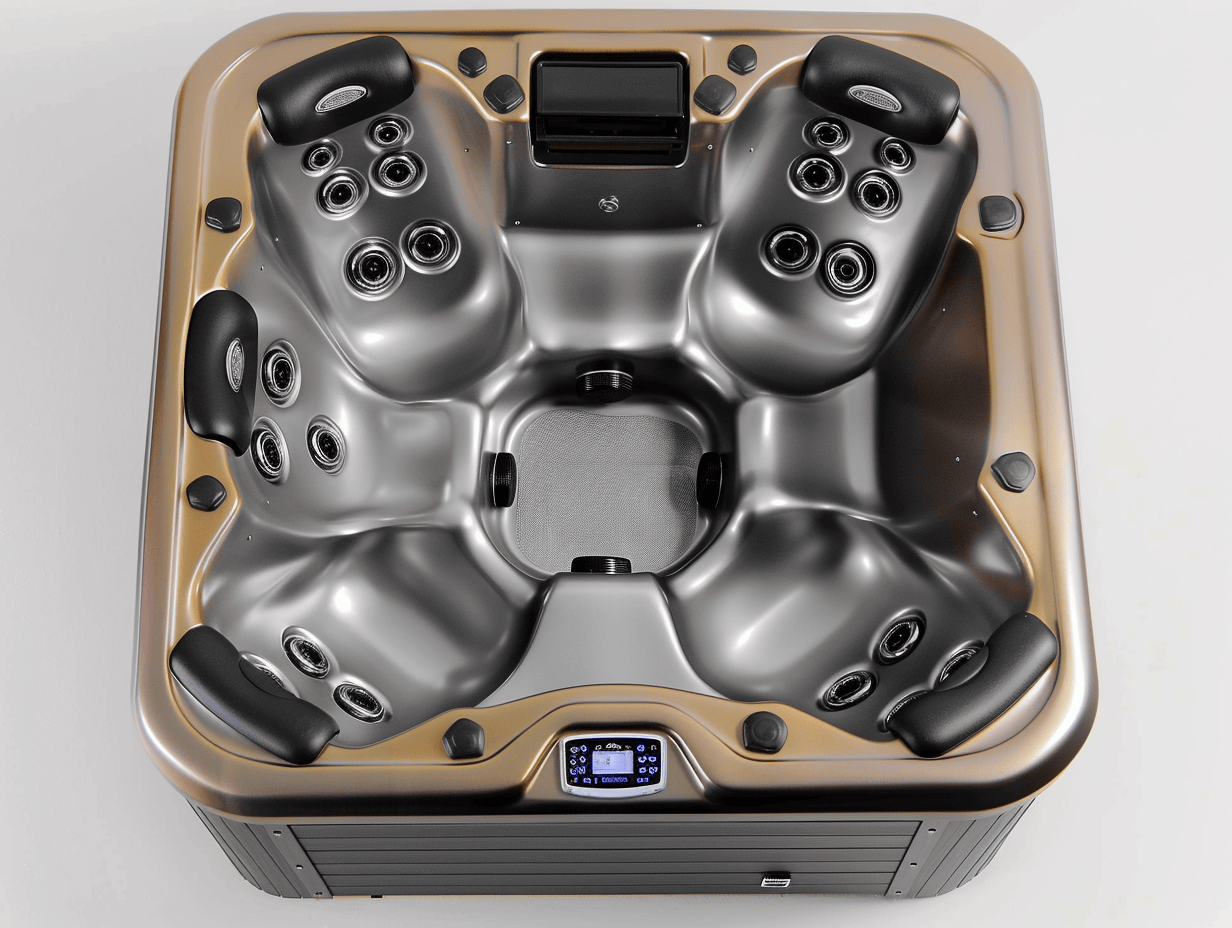 Vasca idromassaggio da esterno 210x210 cm - acrilico bronzo/argento - con sedute ergonomiche e getti idromassaggio