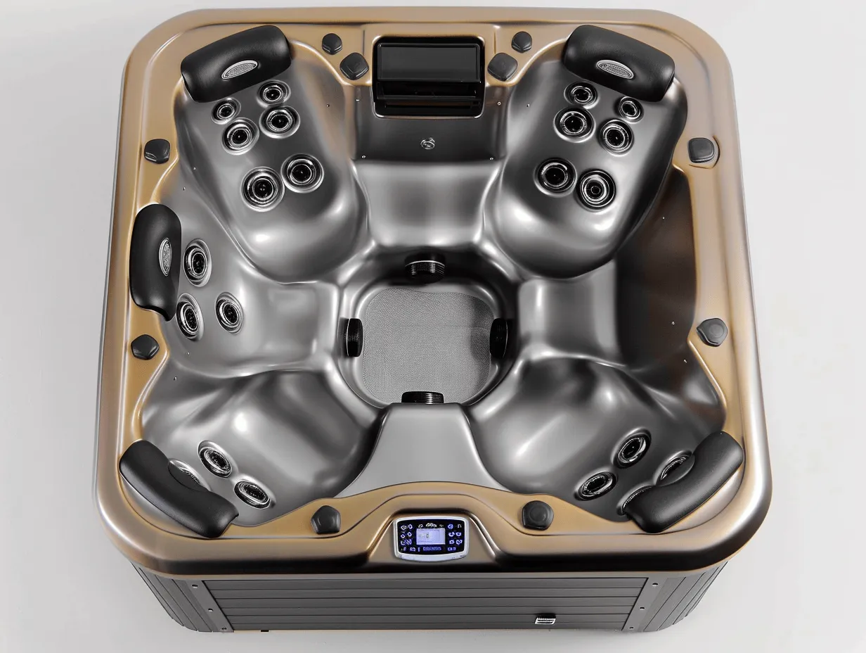 Vasca idromassaggio da esterno 210x210 cm - acrilico bronzo/argento - con sedute ergonomiche e getti idromassaggio