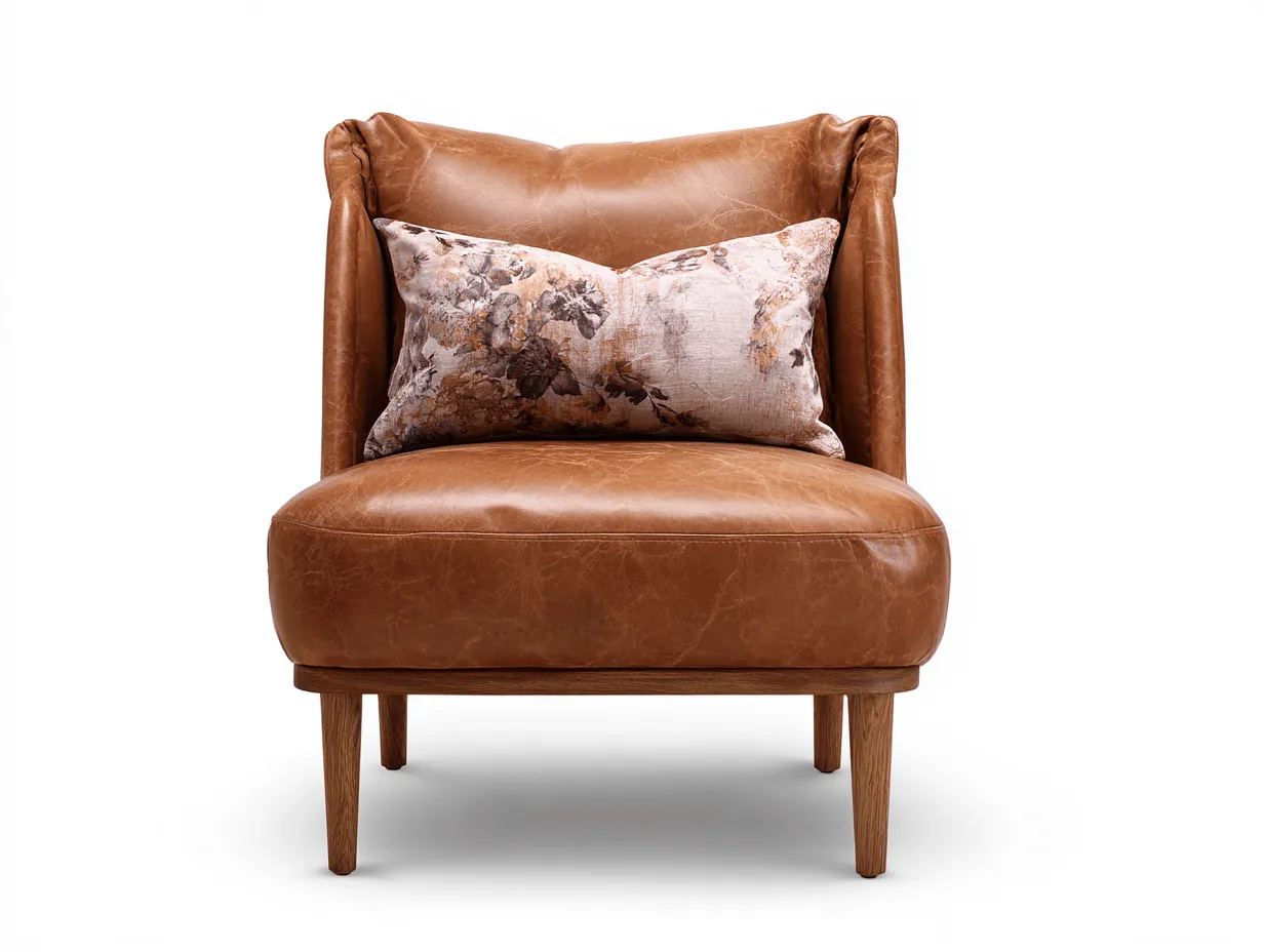 Poltrona in pelle 82x88x87 cm - marrone - design moderno con cuscino decorativo e gambe in legno