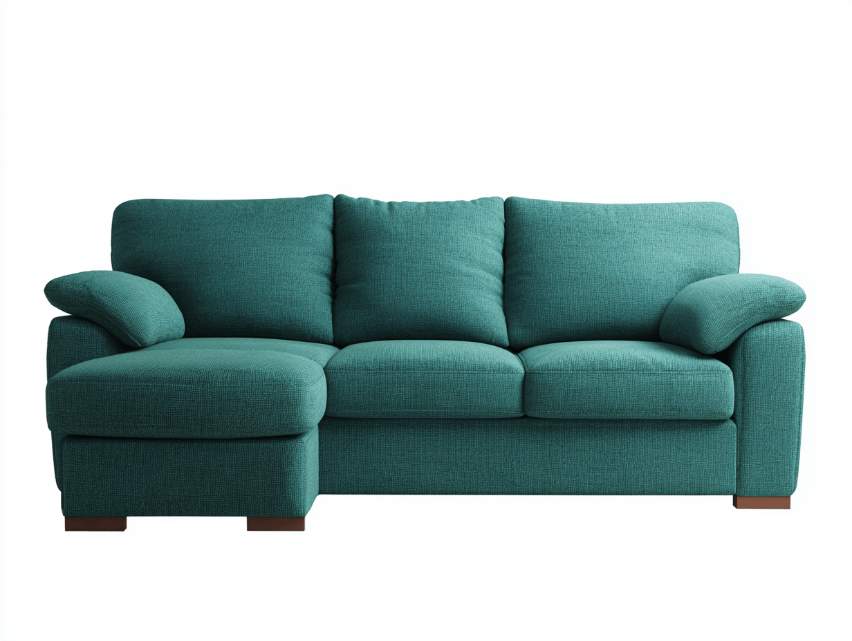 Divano angolare 250x160 cm - tessuto verde petrolio - con chaise longue e cuscini imbottiti