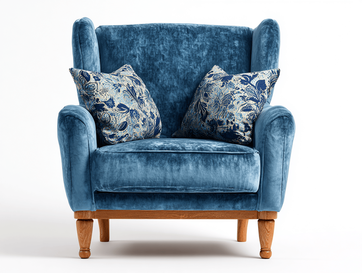 Poltrona in velluto blu 94x86x95 cm con cuscini stampati e gambe in legno - stile classico elegante