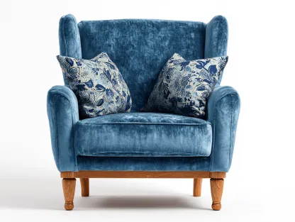 Poltrona in velluto blu 94x86x95 cm con cuscini stampati e gambe in legno - stile classico elegante