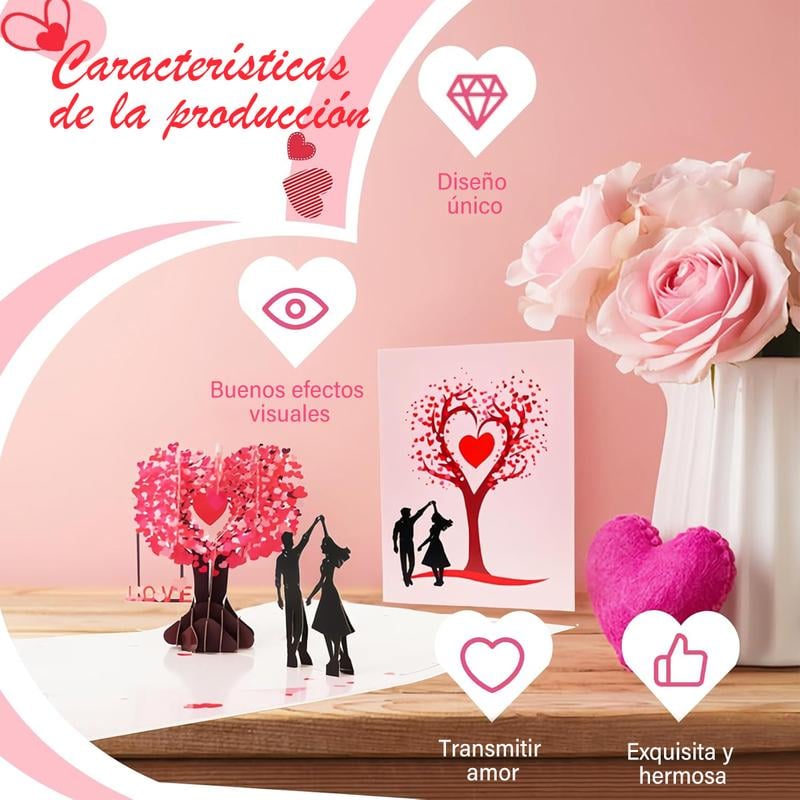 💕 Pop Up Anniversary Card, 3D Valentine's Day Anniversary Card with Love Tree & Hearts